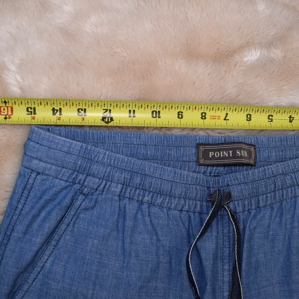 Point Sur Seaside Cotton Pants Sz 4 Blue High Waist Cropped Stretch Waist Comfy - Picture 8 of 14